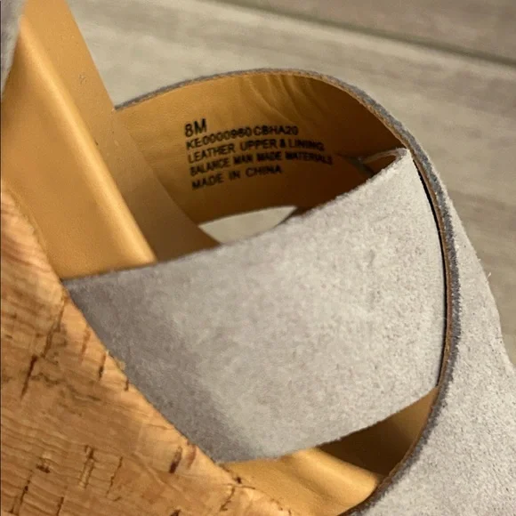 Kork-Ease Gray Suede Leather + Tan Crisscross Ankle Strap Cork Wedge Sandals - Picture 9 of 9